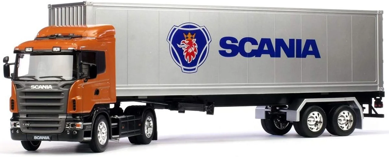 ماکت فلزی ماشین فلزی ویلی «کامیون کانتینر دار، اسکانیا R470» Welly Metal Die Cast Tractor Trailer Container Truck (ORANGE ) Scania R470 32626W
