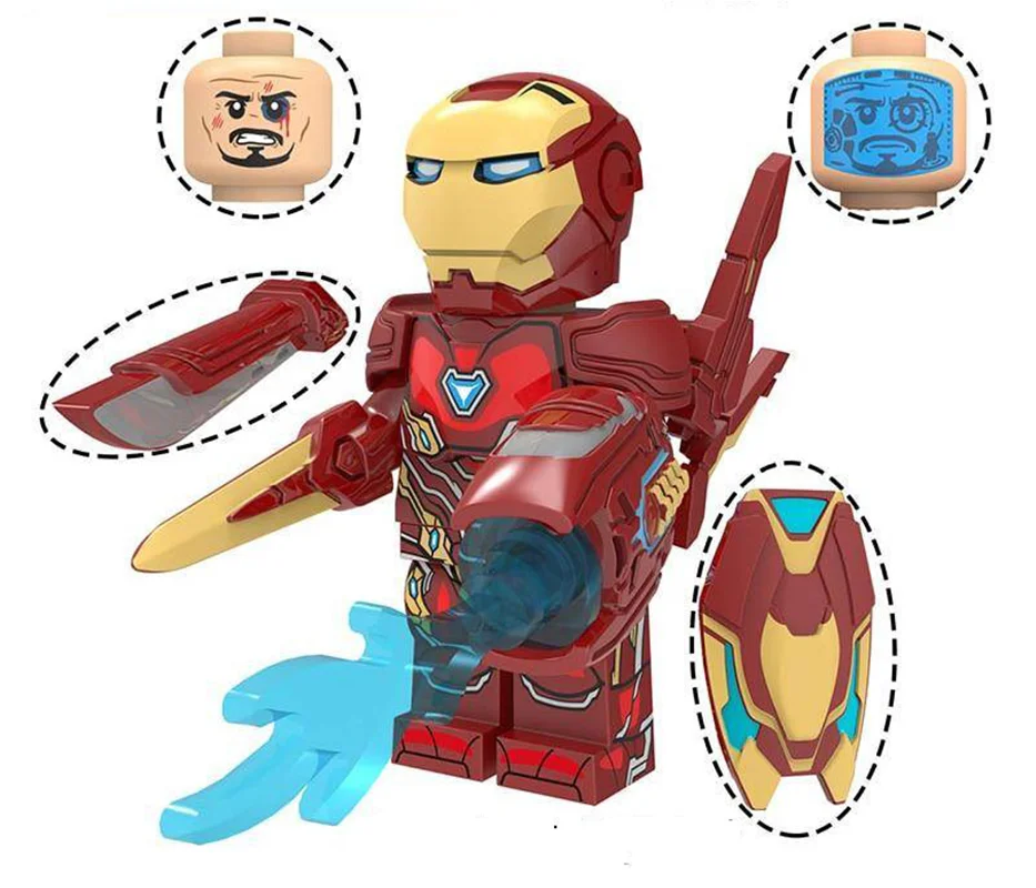 نمای جلوی مینی فیگور لگو آیرون من Iron Man Mk 50  با زره کامل و تجهیزات