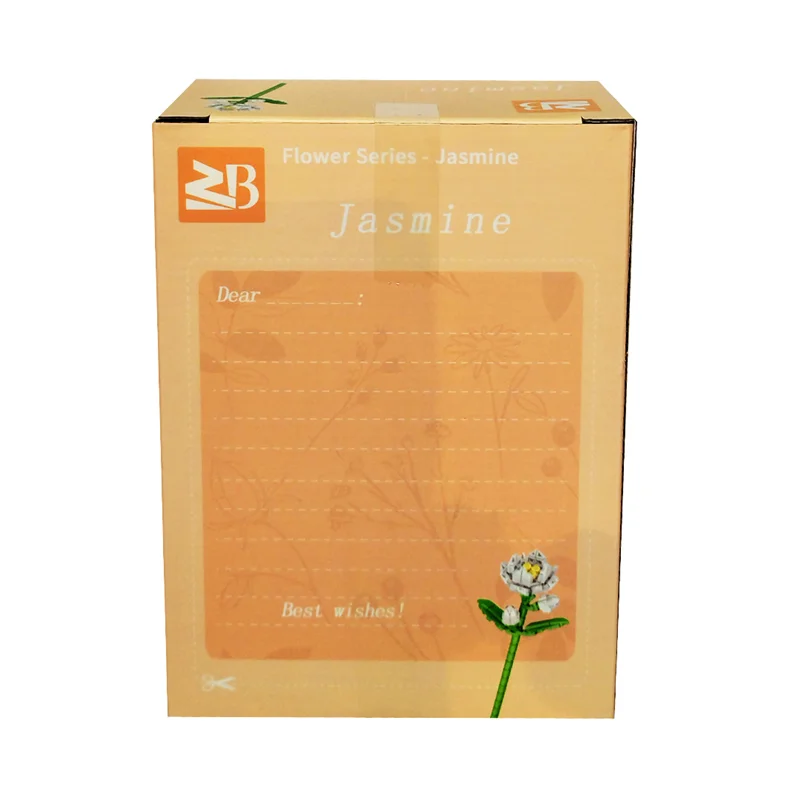 نمای پشت جعبه لگو گل یاس ۹۳ قطعه ZB Flower Series Jasmine با طراحی رنگارنگ