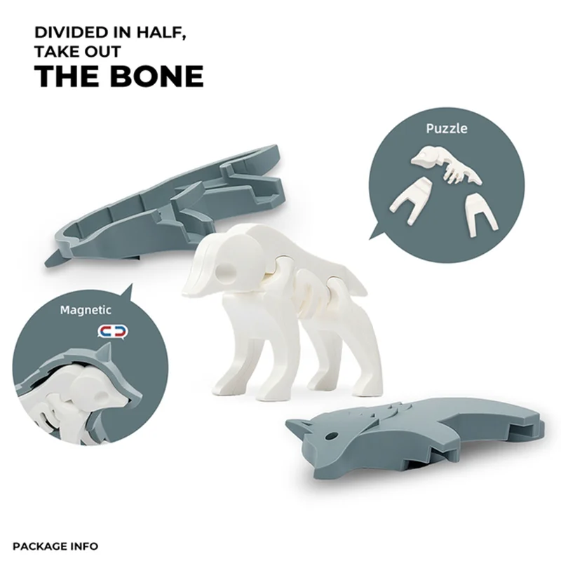 خرید بازی فکری ساختنی گرگ، 3 بعدی مغناطیسی «ولف: گرگ» Halftoys 3D Bone Puzzle Magnet Play Forest Animal Friends Wolf HAS007