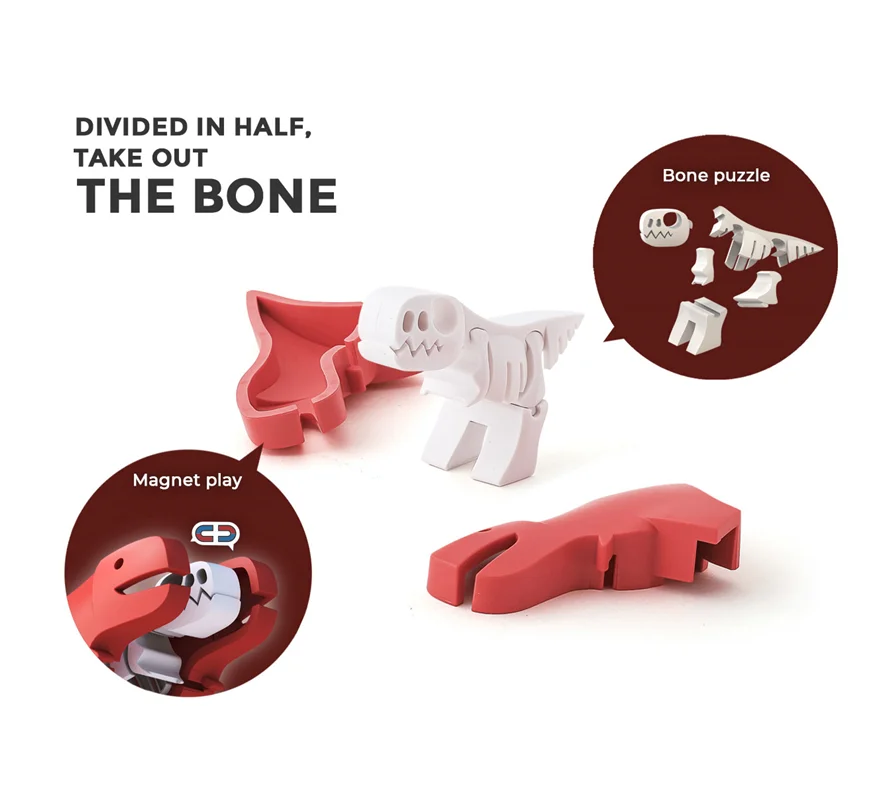 خرید بازی فکری ساختنی 3 بعدی مغناطیسی «دایناسور تیرکس»  Halftoys 3D Bone Puzzle Magnet Play Dino friends T-rex HDS002