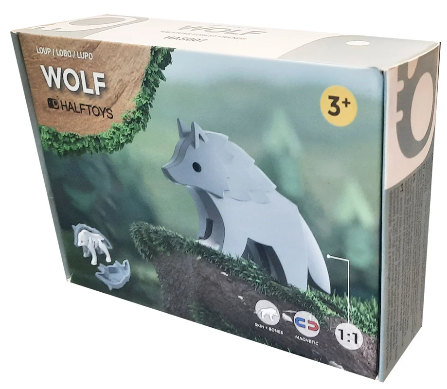 خرید بازی فکری ساختنی گرگ، 3 بعدی مغناطیسی «ولف: گرگ» Halftoys 3D Bone Puzzle Magnet Play Forest Animal Friends Wolf HAS007