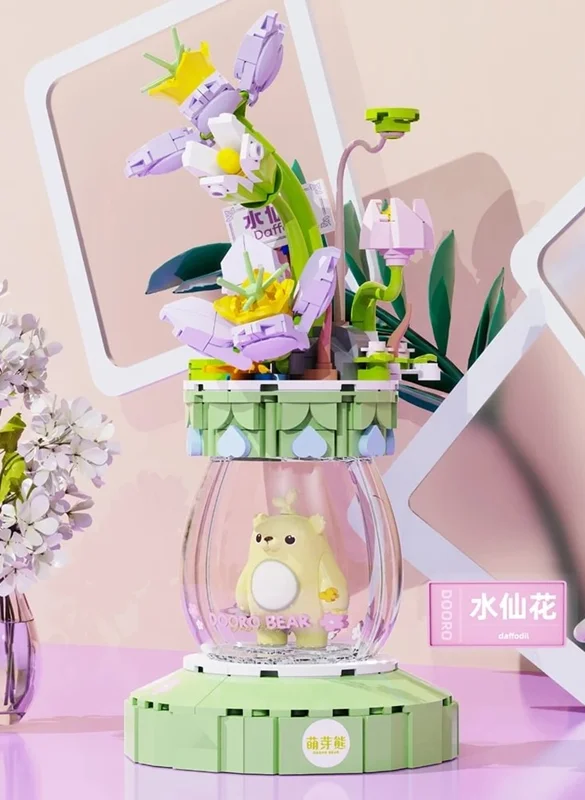 نمای مورب از راست لگو گلدان نرگس چراغدار Daffodil Dooro Bear