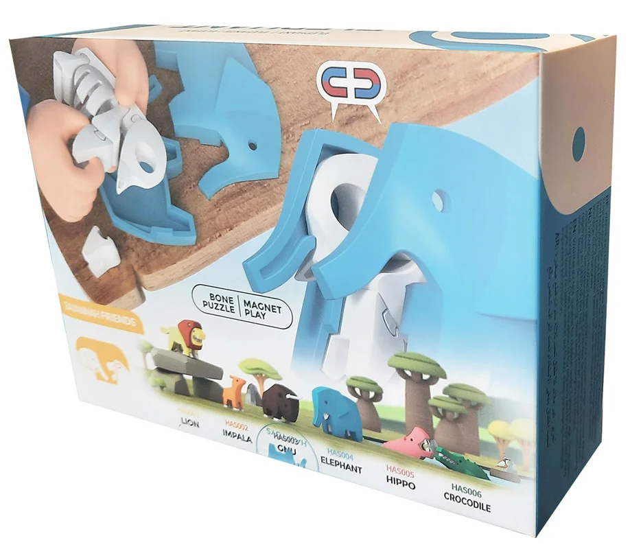 خرید بازی فکری ساختنی فیل 3 بعدی مغناطیسی «الفنت: فیل» Halftoys 3D Bone Puzzle Magnet Play Savannah Animal friends HAS004