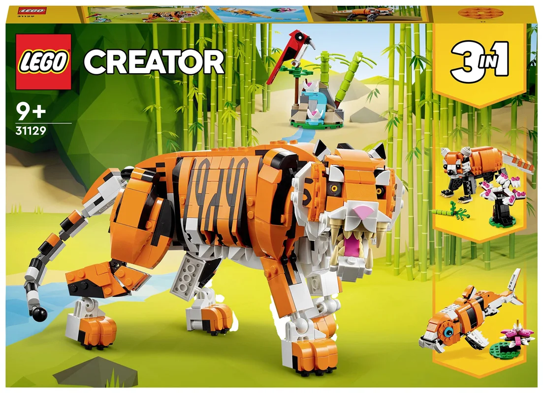 خرید برند لگو «ببر باشکوه، 3 حیوان هیجان انگیز در 1 مجموعه شگفت انگیز» Lego Building Blocks LEGO Creator 3 in 1 Majestic Tiger to Panda or Koi Fish Set , Animal Figures 31129