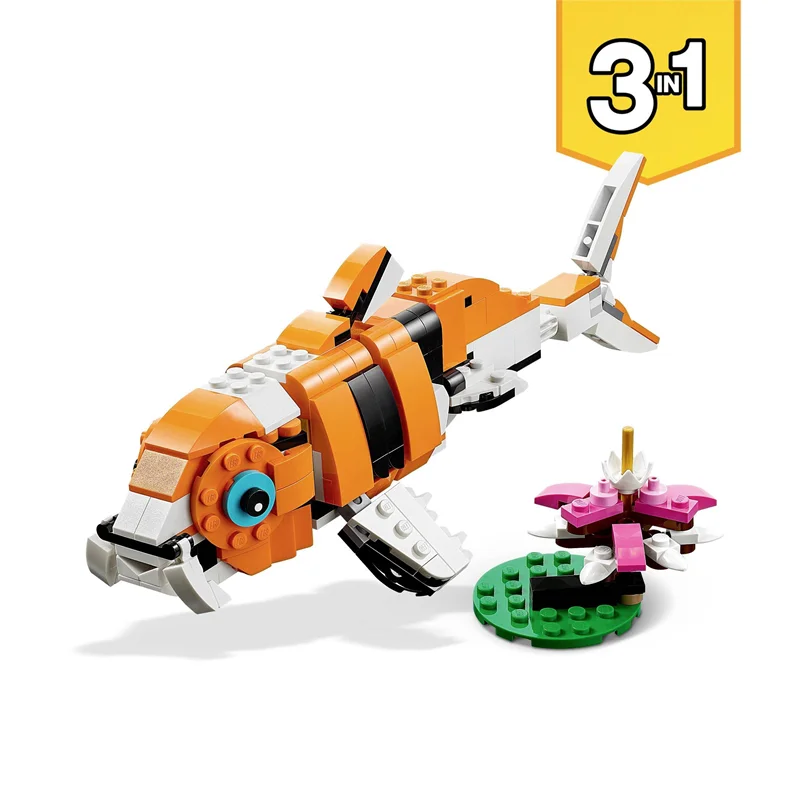 خرید برند لگو «ببر باشکوه، 3 حیوان هیجان انگیز در 1 مجموعه شگفت انگیز» Lego Building Blocks LEGO Creator 3 in 1 Majestic Tiger to Panda or Koi Fish Set , Animal Figures 31129