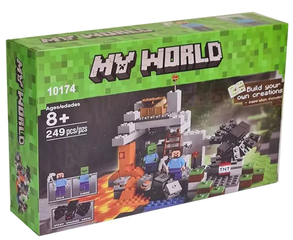 خرید لگو ماین کرافت، لگو استیو، لگو اسپایدر، لگوغار، لگو حفره، لگو زیر زمین، لگو «ماینکرافت، ساخت وساز در زیرزمین»  Lego My World Minecraft Build Your Own Creations Constructor Cave 10174