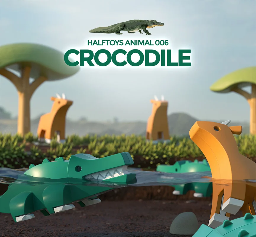 خرید بازی فکری ساختنی تمساح، کروکودیل 3 بعدی مغناطیسی «کروکودیل» Halftoys 3D Bone Puzzle Magnet Play Savannah Animal friends Crocodile HAS006