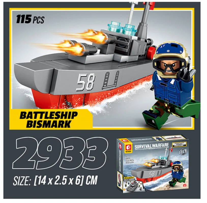 لگو خودرو زرهی نیمه ردیابی، لگو تانک پنتر، لگو تانک تعقیب کننده، لگو هواپیمای جنگنده، لگو برند سمبو بلاک لگو «ناو جنگی بیسمارک» Lego Tank Survival Warfare The Battleship Bismarck 2933