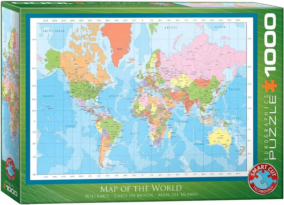 پازل یوروگرافیک 1000 تکه «نقشه مدرن جهان» Eurographics Puzzle Modern Map of the World 1000 pieces 6000-1271