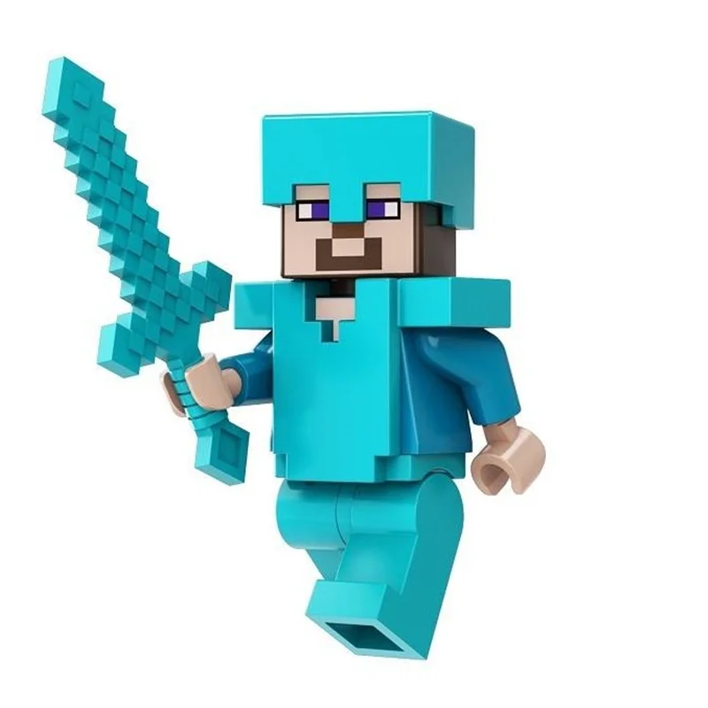 نمای سهبعدی مینی فیگور لگو استیو ماینکرفت با زره Diamond Armor Steve