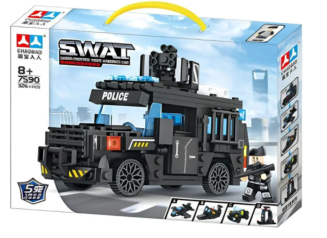 خرید لگو پلیس،لگو هواپیما، لگو ایست بازرسی، لگو جیپ و لگو هاورکرافت  لگو چائو بائو «ماشین پلیس»  Lego Chaobao S.W.A.T. Police Saber-Toothed Tiger Armored Car 7590