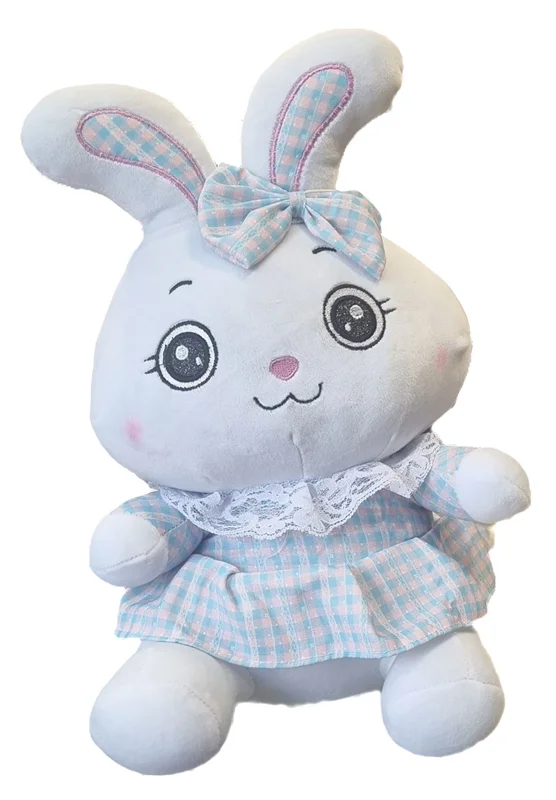خرید اسباب بازی عروسک پولیشی «خرگوش گل دوزی شده، خرگوش با دامن و گل سر» Embroidered rabbit plush doll