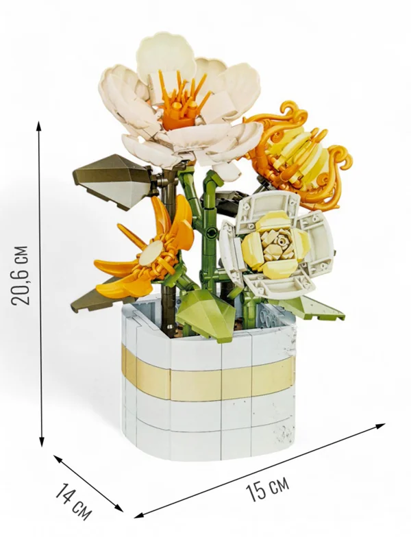 لگو Floral Fragrance Autumn 88058A نمای ابعاد گلدان ساخته شده